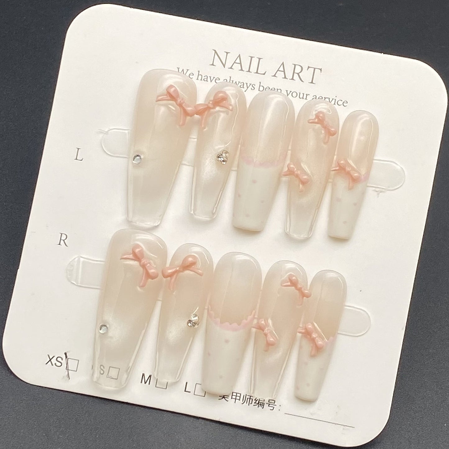 Ethereal Sheer Bow Press-on Nails in Elegant Long Almond Shape  | Wearing Armor Nail | Gel Nail Strips