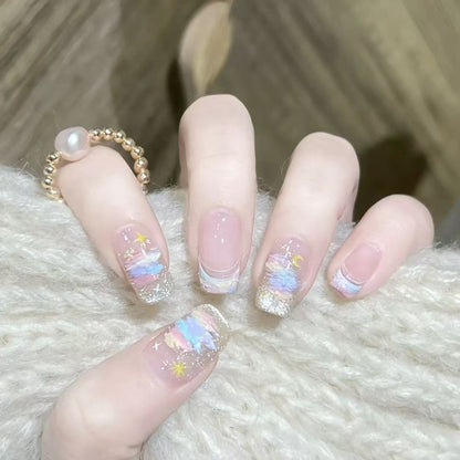 Minimalist Hand-Painted Plaster Gel Rainbow Press-on Nails | Wearing Armor Nail | Gel Nail Strips