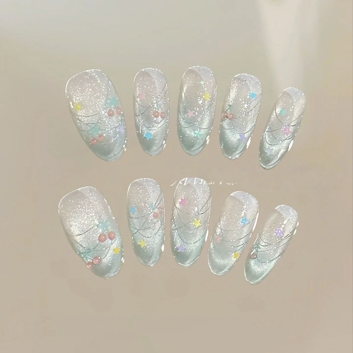 Five-Point Star French Cat's Eye Design | Wearing Armor Nail | Gel Nail Strips