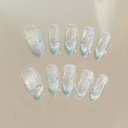 Five-Point Star French Cat's Eye Design | Wearing Armor Nail | Gel Nail Strips