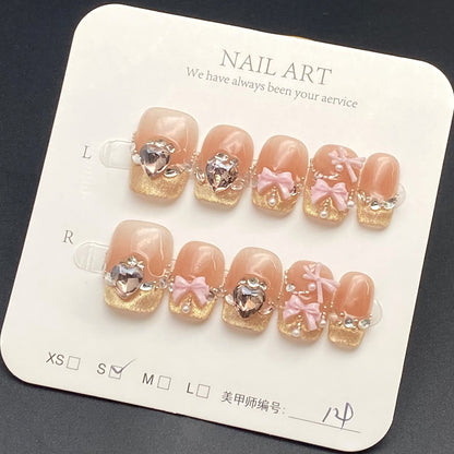 Square Cat's Eye Press-on Nails with Diamonds | Wearing Armor Nail | Gel Nail Strips