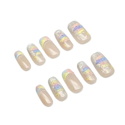 Minimalist Hand-Painted Plaster Gel Rainbow Press-on Nails | Wearing Armor Nail | Gel Nail Strips