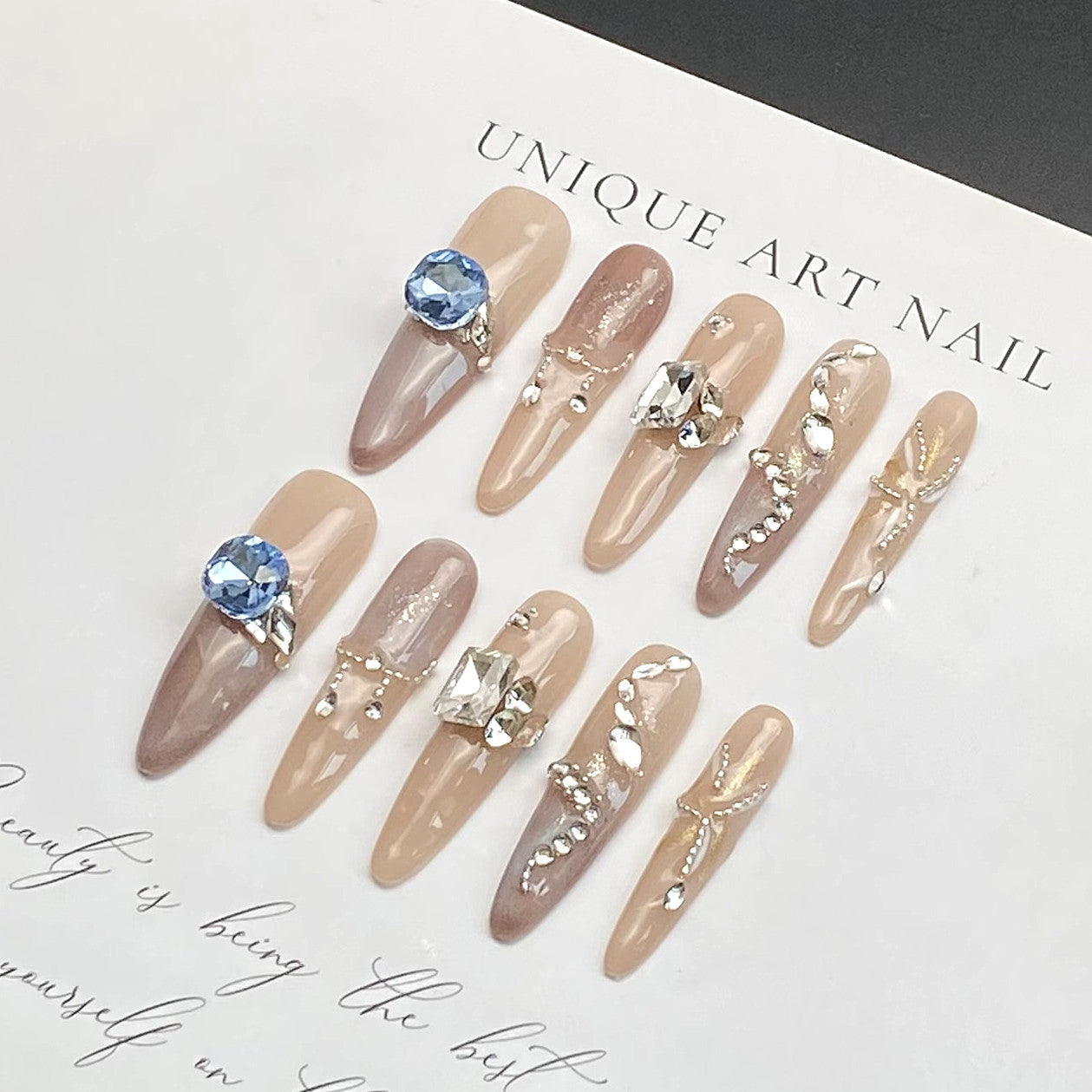 Long Stiletto Cat-Eye Press-On Nails with Diamonds | Wearing Armor Nail | Gel Nail Strips