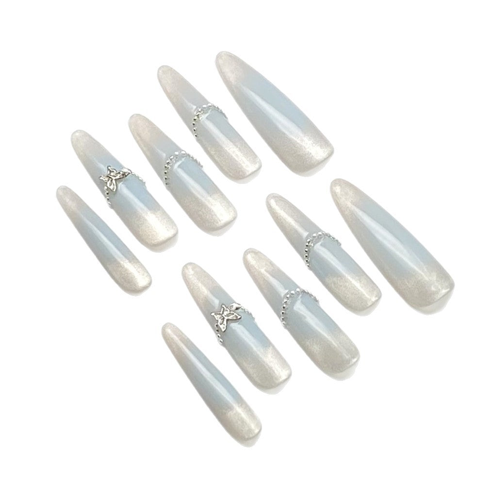 New Stiletto Press-on Nails with Cat's Eye and Butterfly Design, Versatile, Fresh and Sophisticated Brightening Nail Stickers | Wearing Armor Nail | Gel Nail Strips