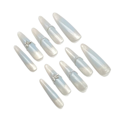 New Stiletto Press-on Nails with Cat's Eye and Butterfly Design, Versatile, Fresh and Sophisticated Brightening Nail Stickers | Wearing Armor Nail | Gel Nail Strips