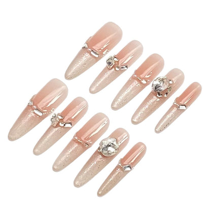 French Cat Eye Press-on Nails with Diamond | Wearing Armor Nail | Gel Nail Strips