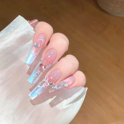 Dreamy Butterfly Bow with Diamonds and Pearls Press-on Nails | Wearing Armor Nail | Gel Nail Strips