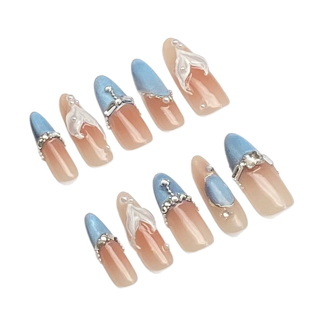 Cat's Eye Stick Nails with Dazzling Diamonds & Butterfly Motifs | Gel Nail Strips