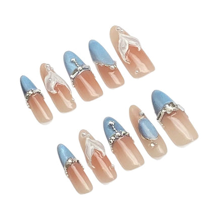 Cat's Eye Stick Nails with Dazzling Diamonds & Butterfly Motifs | Gel Nail Strips