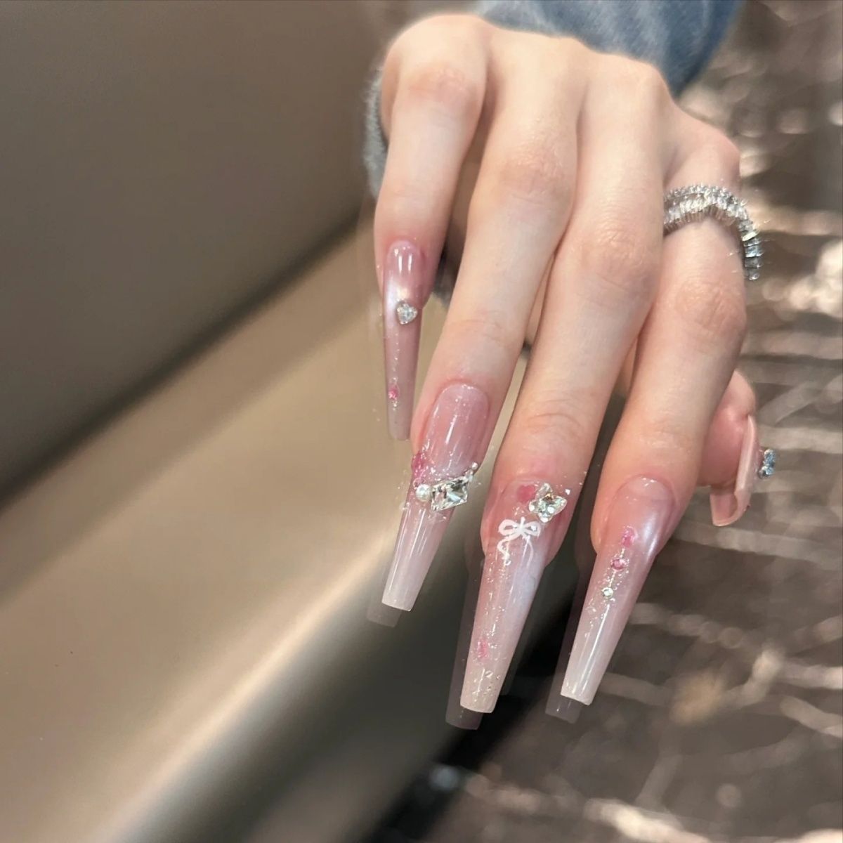 High-Shine Diamond Long Stiletto Wearing Armor Nail | Gel Nail Strips