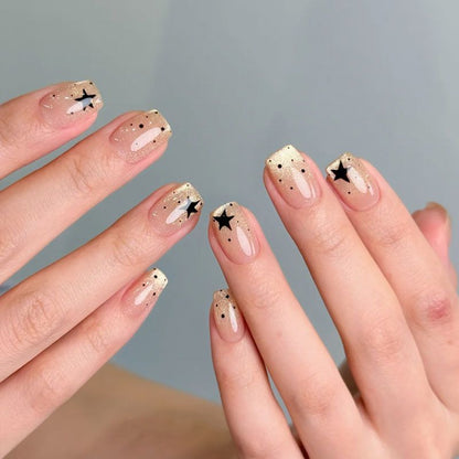 Black Five-Point Star Press-on Nails Wearing Armor Nail | Gel Nail Strips