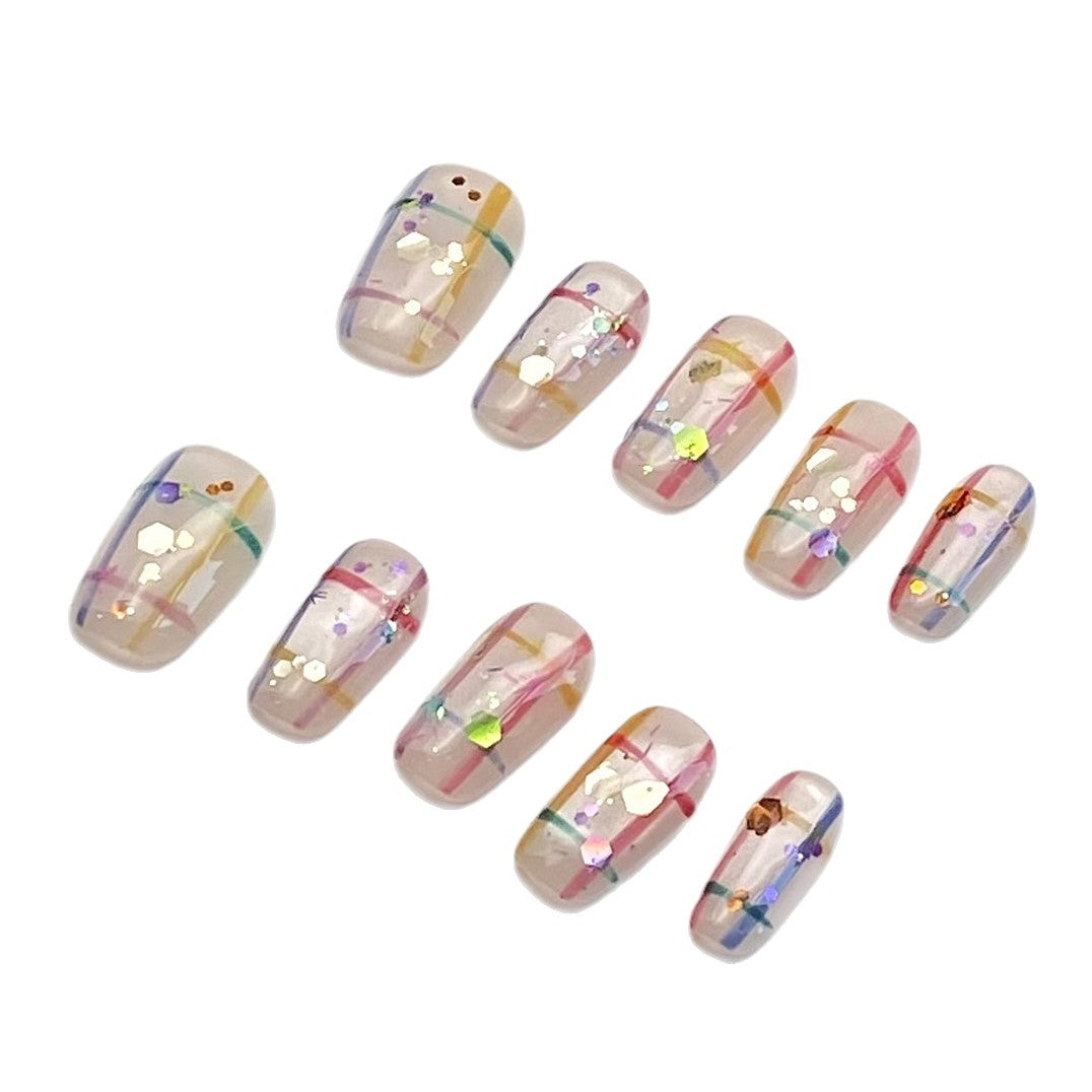 Short Press-on Nails with Aurora Shimmer | Wearing Armor Nail | Gel Nail Strips