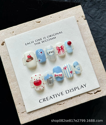 Adorable Puppy and Apple Press-on Nails | Wearing Armor Nail | Gel Nail Strips