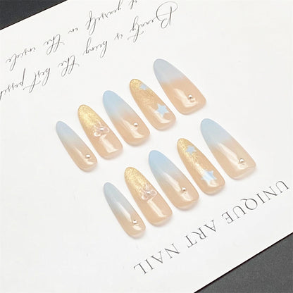 French Press-on Nails with Stars and Glitter | Wearing Armor Nail | Gel Nail Strips