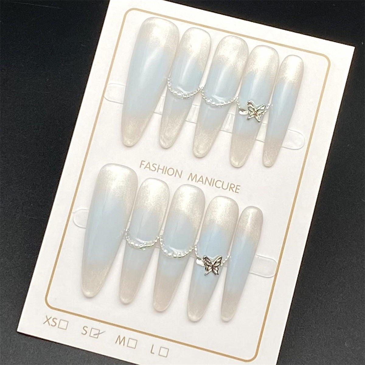 New Stiletto Press-on Nails with Cat's Eye and Butterfly Design, Versatile, Fresh and Sophisticated Brightening Nail Stickers | Wearing Armor Nail | Gel Nail Strips