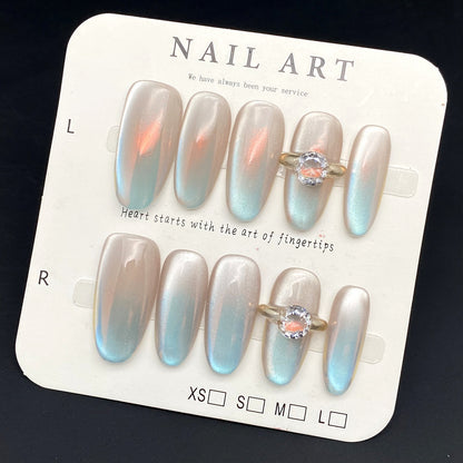 Solid Color with Sparkling Glitter and a Dynamic Cat's Eye | Wearing Armor Nail | Gel Nail Strips