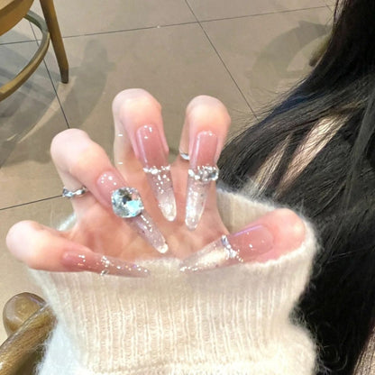 French Cat Eye Press-on Nails with Diamond | Wearing Armor Nail | Gel Nail Strips