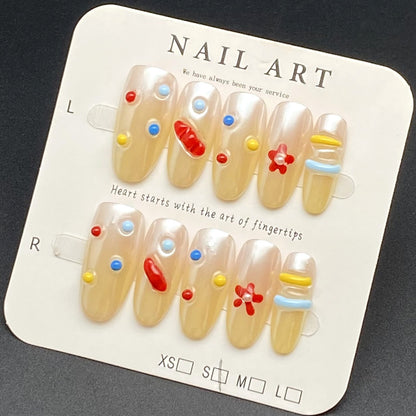 Colorful Polka Dot Fluorescent Glow Cute Press-on Nails | Wearing Armor Nail | Gel Nail Strips