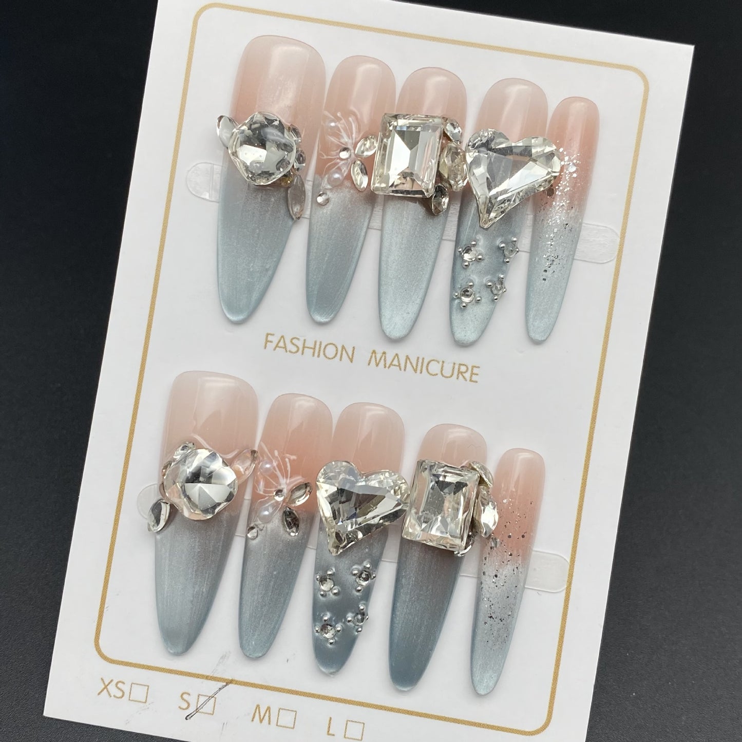 Cat's Eye Press-on Nails with Heart-shaped Diamonds | Wearing Armor Nail | Gel Nail Strips