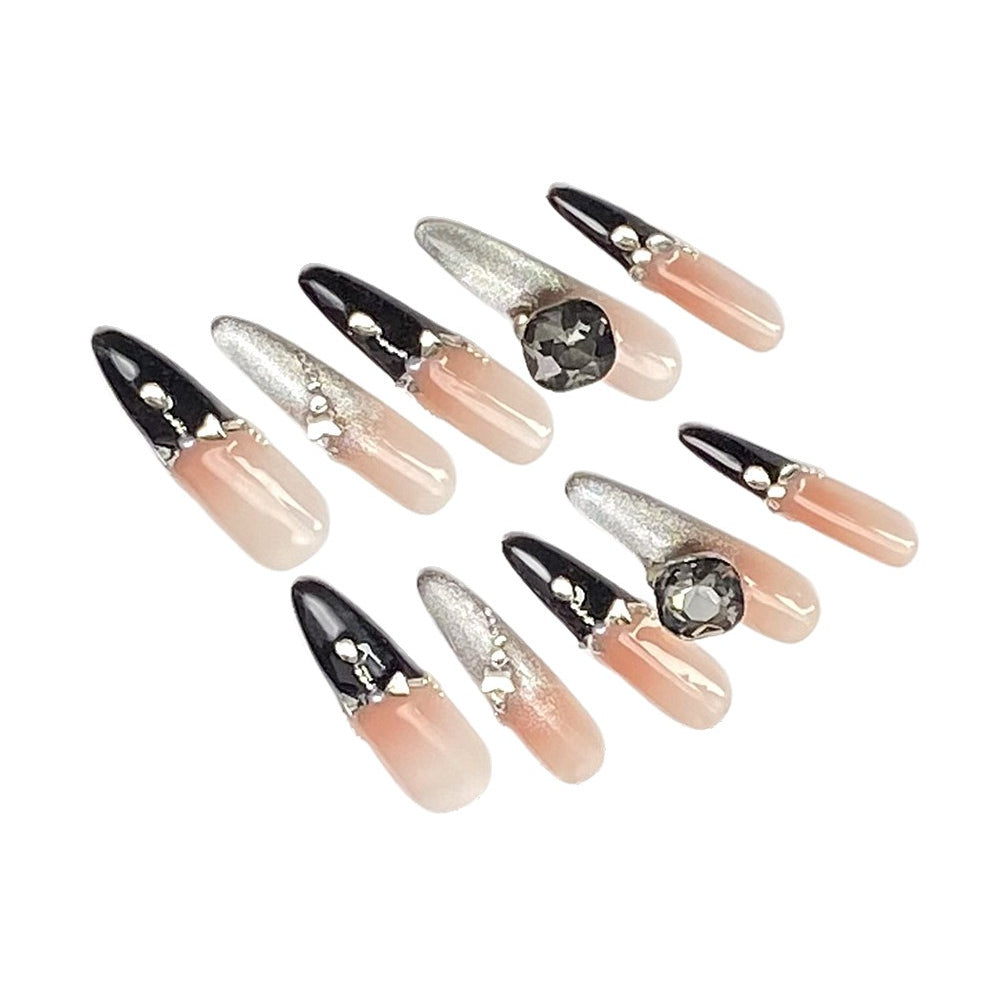 French Dark Chocolate Cat-Eye Nails Wearing Armor Nail | Gel Nail Strips